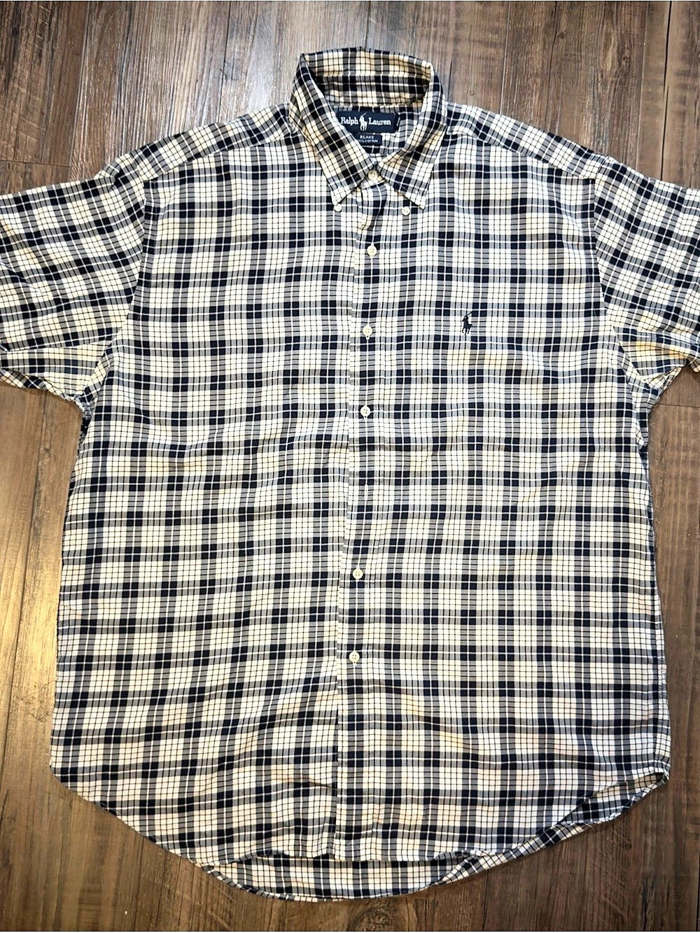 Ralph Lauren Blake Plaid Short Sleeve Cotton Shirt Size Large